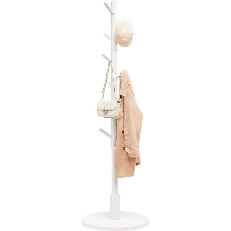 Yorbay Garderobenständer aus Buche Massivholz, Kleiderständer Baumform mit 9 Haken, 38 x 179 cm, Verstellbar Garderobenständer für Jacken, Hüte, Taschen, Weiß