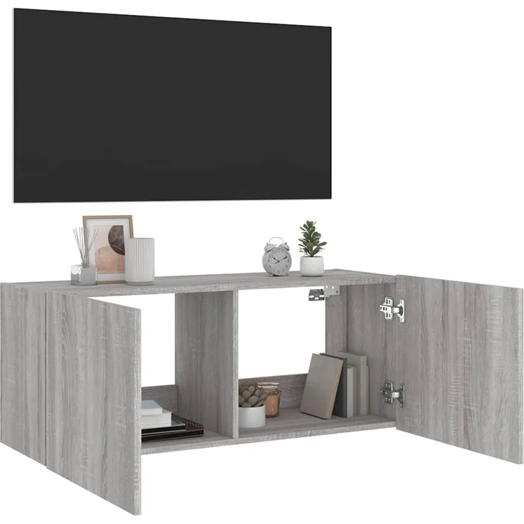 TV-Wandschrank, Fernsehschrank mit LED-Leuchten Grau Sonoma 100x35x41 cm – Bild 7