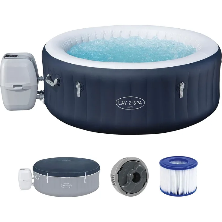 Bestway 6001C LAY-Z-SPA Energiespar Whirlpool Miami AirJet für 4 Personen Ø 180 x 66 cm, Dunkelblau