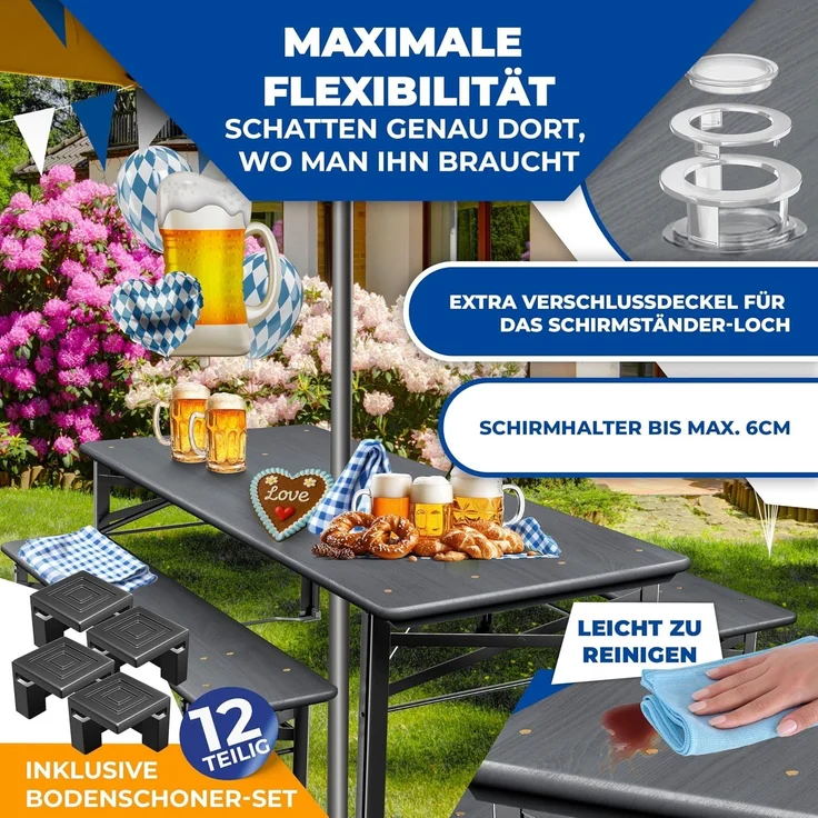 KESSER® Bierzeltgarnitur, 3-teilig, Klappbar, Holz / Stahl grün, Anthrazit, 170 x 46 x 75 cm – Bild 7