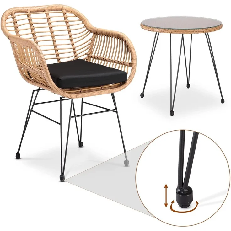 Casaria 'BALI ' Balkonset, 3-tlg, Wetterfest, Polyrattan, pulverbeschichteter Stahl, Rattan Look – Bild 5