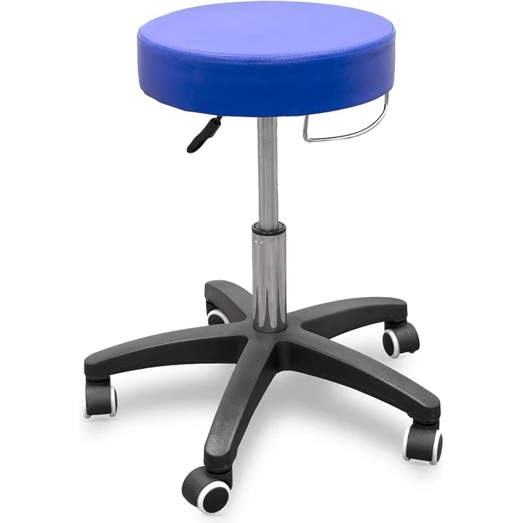 QUIRUMED Hocker mit rollbarem Untergestell und Handtuchhalter, Blaue Farbe, Kunstleder, hochdichte Polsterung, leicht, mit Rollen, höhenverstellbar, bis zu 150 kg – Bild 1