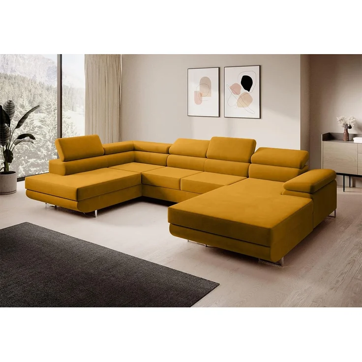 Ecksofa MARGO U- Form, moderne Couch mit Schlaffunktion, verstellbare Kopfstützen, zwei Bettkästen, große Polstercouch – Kronos 42, 72 x 203 x 347 cm – Bild 1