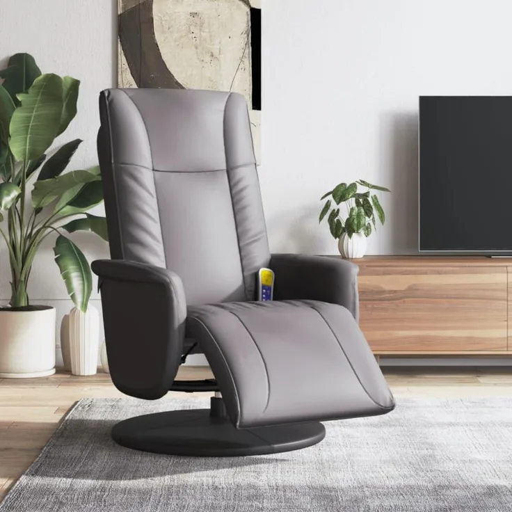 vidaXL Massagesessel mit Fußteil Grau Kunstleder 356515