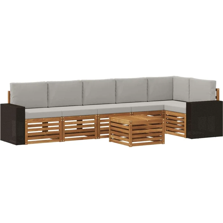 vidaXL Outdoor-Sofagarnitur 7 stk. 6-Sitzer Natur und Hellgrau 3384452 – Bild 2