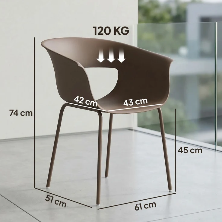 MELAYR, Gartenstühle 4er Set ergonomisch Balkonstühle mit Ausschnittdesign Armlehne Wetterfest, 61 x 51 x 74 cm, Kaffee – Bild 5