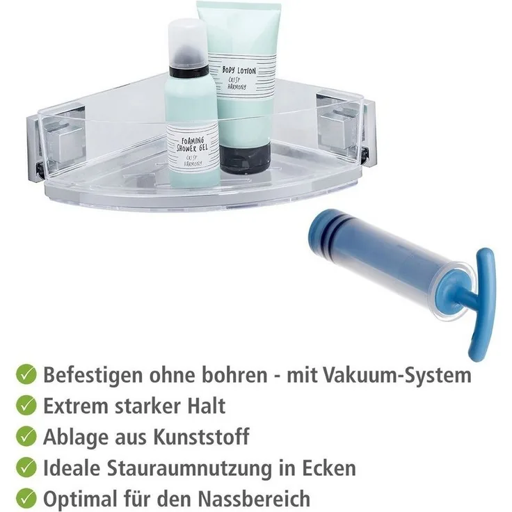 WENKO QUADRO Dusch Eckablage, Edelstahl, Befestigen ohne bohren, Vacuum-Loc®