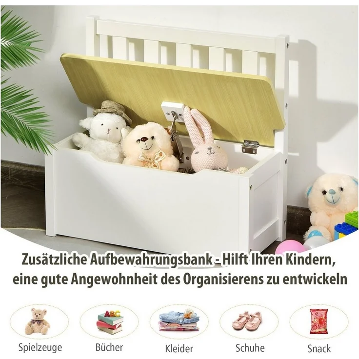 COSTWAY 4 teiliges Kindersitzgruppe Holz, Kindertisch Stühlen Sitzbank mit Stauraum, Sitzgruppe Kinder, Kindertischgruppe, Kindermöbel Kindersitzgarnitur (Natur) – Bild 3