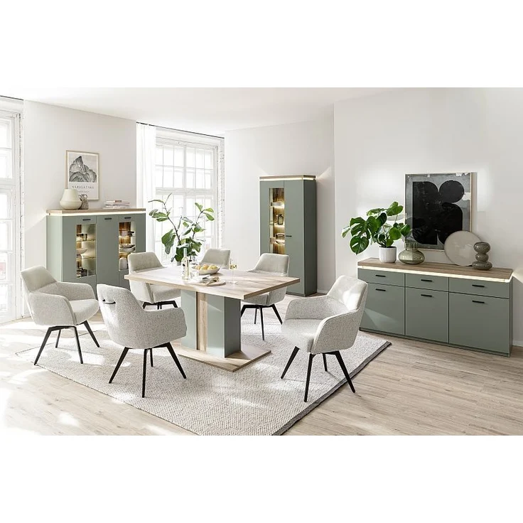 Highboard Marlena / Moniz, Holzwerkstoff, Grün, Holzfarben, 138 x 144 x 38 cm – Bild 5
