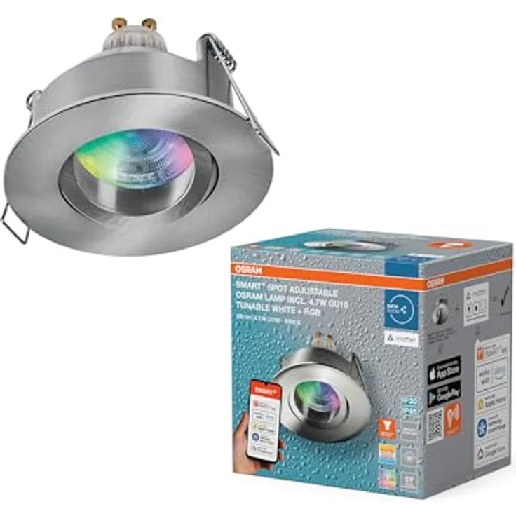 Osram Smart Matter Spot LED Einbaustrahler, IP65 RGBW Verstellbar, Satin-Nickel, 4,7W, Dimmbar, App-Steuerung – Bild 1