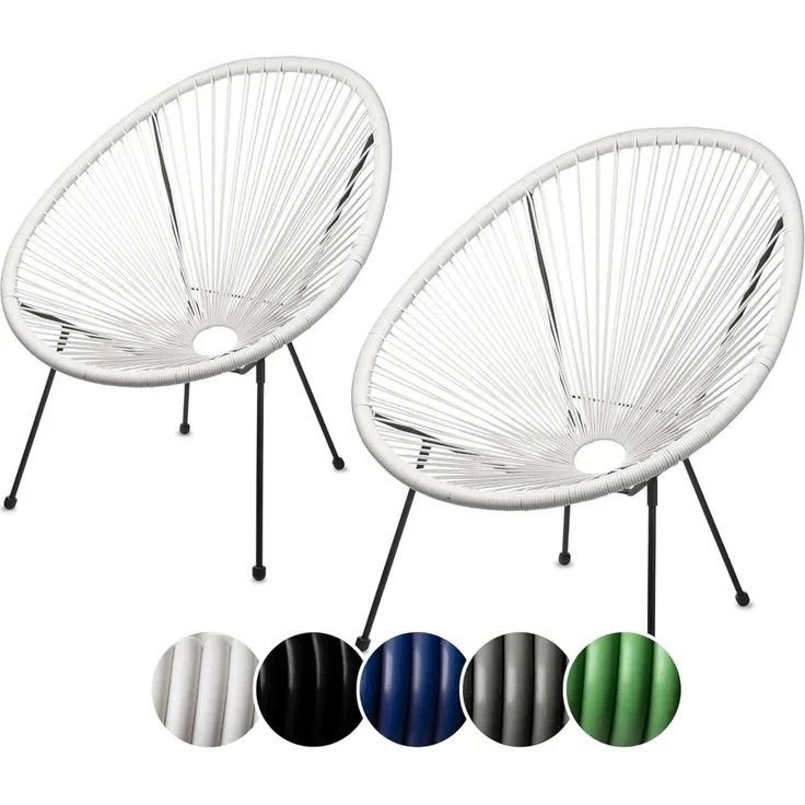 sunnypillow 2er Set Acapulco Gartenstühle | gemütlicher Loungesessel für Wohnzimmer, Terrasse, Garten, Balkon Sessel Stuhl | Korbsessel Gartensessel im Retro Design | Outdoor/Indoor | Weiß
