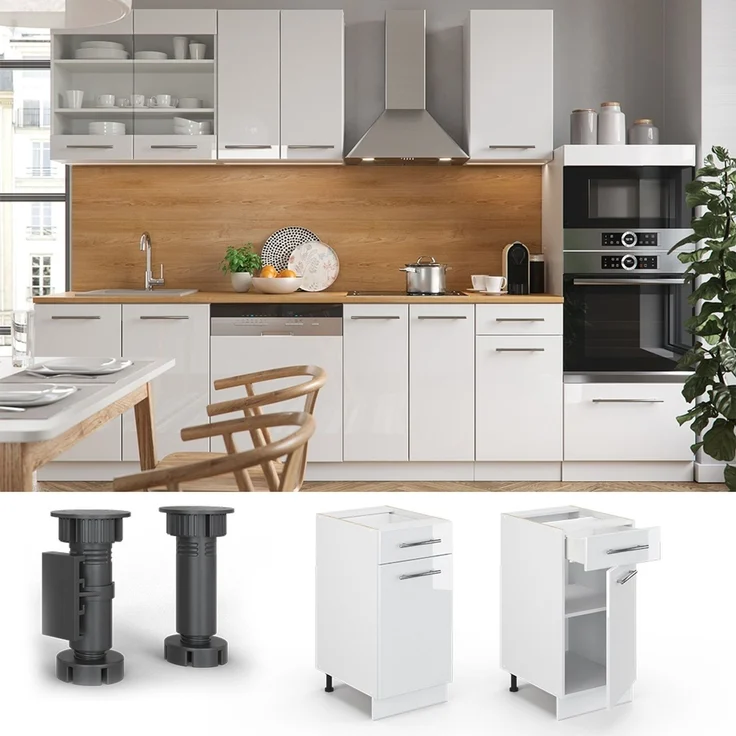 Küchenunterschrank Fame-Line Weiß Hochglanz 40 cm ohne Arbeitsplatte Vicco – Bild 2