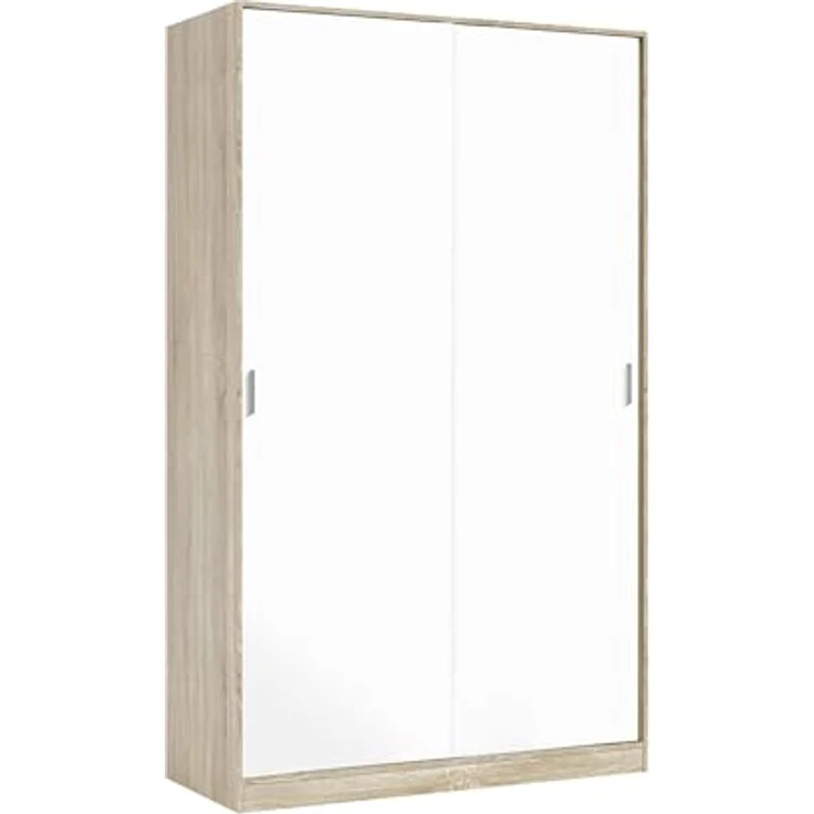 Dmora - Kleiderschrank 2 Türen Waterbury, Schlafzimmerschrank, Schrank mit 4 Regalen und Kleiderstange, 120x50h200 cm, Eiche und Weiß – Bild 7
