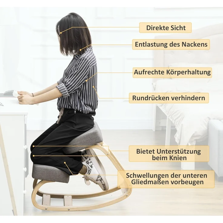 Vinsetto Stuhl Ergonomischer Kniestuhl zur Verbesserung der Körperhaltung (Gesundheitsstuhl, 1 St), für Zuhause, Büro, Grau – Bild 5