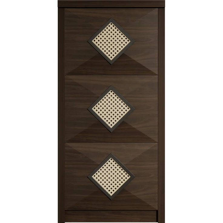 Schuhschrank, Holzoptik mit Rattan-Dekor & 3 Klappfächern, 54x25x115 cm, Walnussfarbe – Bild 9