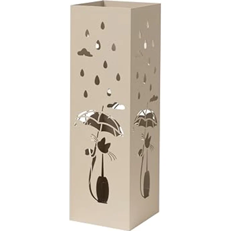 Baroni Home Schirmständer in modernem Design aus Metall mit Cat and Rain-Schnitzerei - mit Haken und herausnehmbarer Auffangschale für Heim- und Bürodekoration, Taupengrau, 15,5x15x49 cm – Bild 1