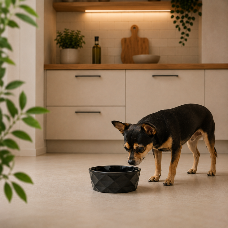 belviona Futternapf für Hunde, Keramiknapf mit rutschfestem Silikonboden, für Nassfutter, Trockenfutter & Wasser, 350 ml, schwarz matt