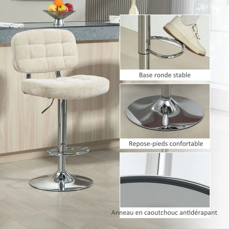 2er-Set Barhocker mit Rückenlehne, höhenverstellbar und Fußstütze, Stahlgestell, Belastbarkeit 120 kg, beige – Bild 10
