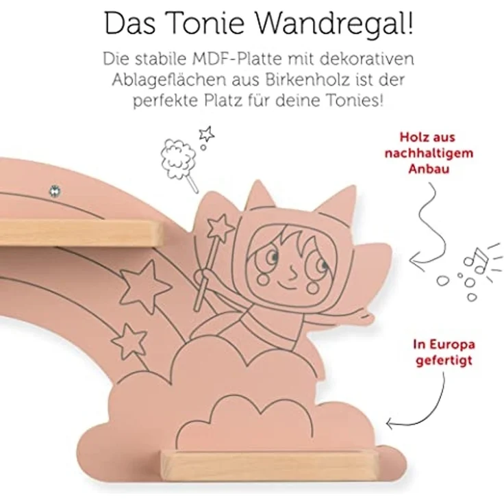 Tonies Toniebox Regal Wandregal - Hinter dem Regenbogen, Feenrosa, Massivholz, Buche – Bild 3