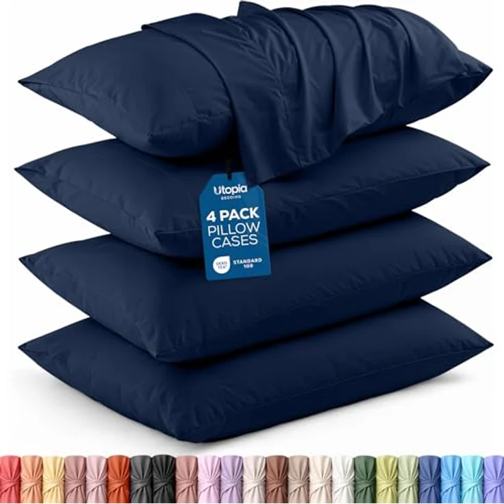 Utopia Bedding King-Kissenbezüge – 4er-Pack – Hotelverschluss – weicher, gebürsteter Mikrofaserstoff – schrumpf- und farbecht, Kissenbezüge, Kingsize, 20 X 40 Inches (Marineblau) – Bild 1