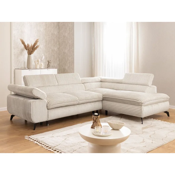 S-Style Möbel Ecksofa Bonnie mit Schlaffunktion Bettkasten und Kopfteilverstellung, mit Wellenfederung, Cord-Stoff