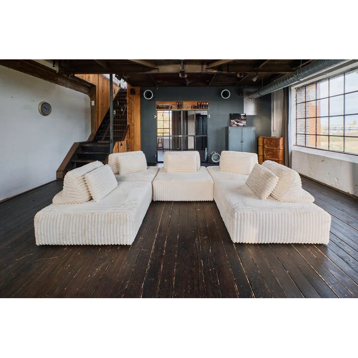 KAWOLA Modulsofa WIOLO SOFT 5 Module 5 Rückenkissen Weicher Breitcord cremeweiß 84 x 222 x 333 cm – Bild 1