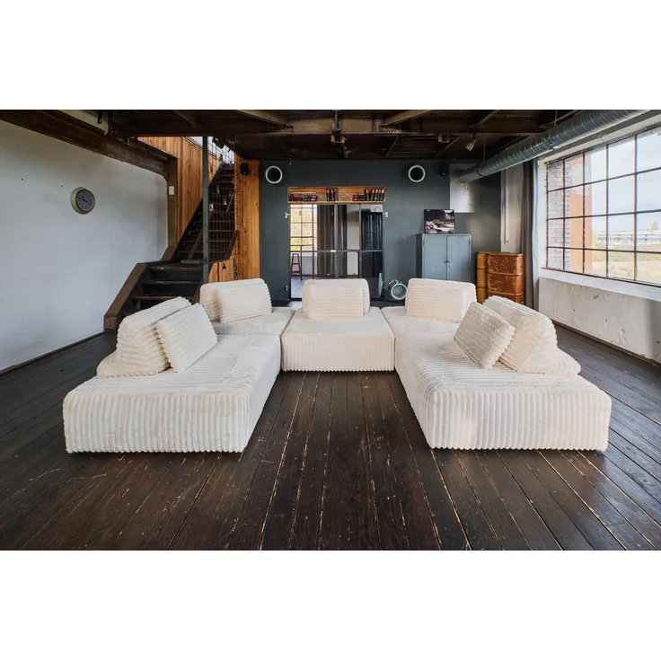 KAWOLA Modulsofa WIOLO SOFT 5 Module 5 Rückenkissen Weicher Breitcord cremeweiß 84 x 222 x 333 cm