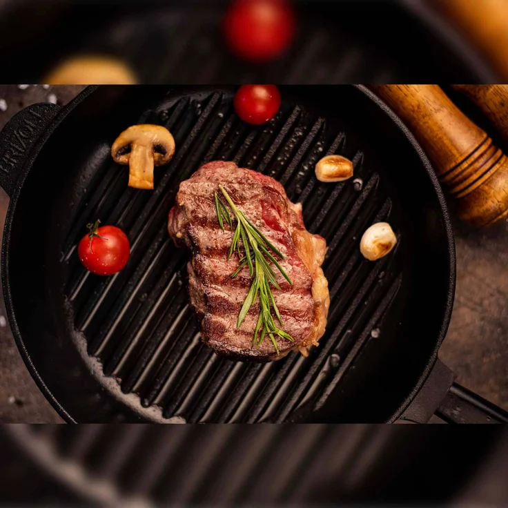 Ø26cm Grillpfanne aus Gusseisen mit Glasdeckel Induktion Holzgriff Bratpfanne Pfanne Feuerpfanne – Bild 8