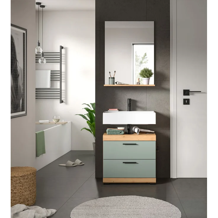 Xonox Scout Badkombination (B/H/T: 60x191x34 cm) in Salbei und Artisan Eiche Nachbildung – Bild 6