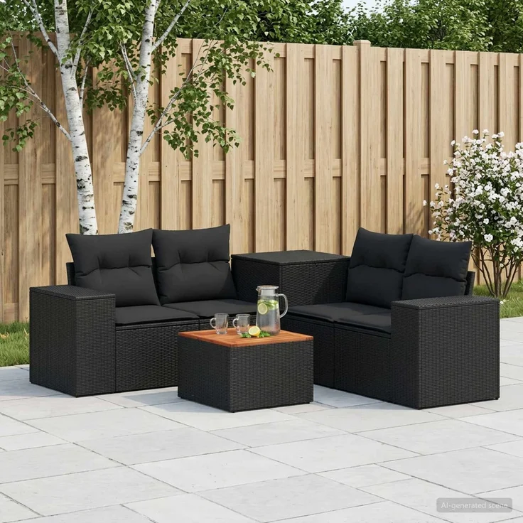 vidaXL Sofa Set 6 stk. Schwarz Polyrattan und Stahl 3447556 – Bild 1