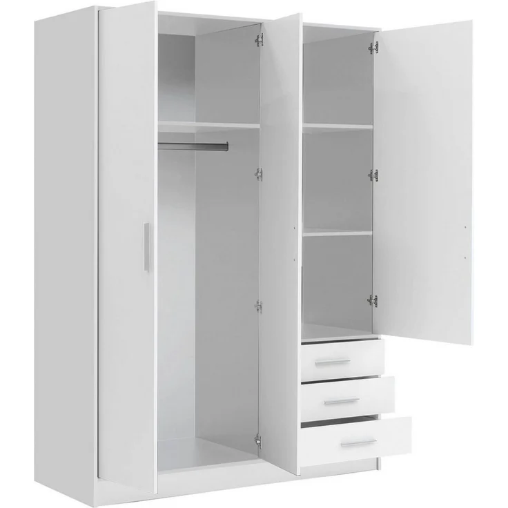FORTE Jupiter Kleiderschrank 3-türig, 3 Schubkästen, Holzwerkstoff, Weiß matt, 144. 6 x 60 x 200 cm – Bild 4