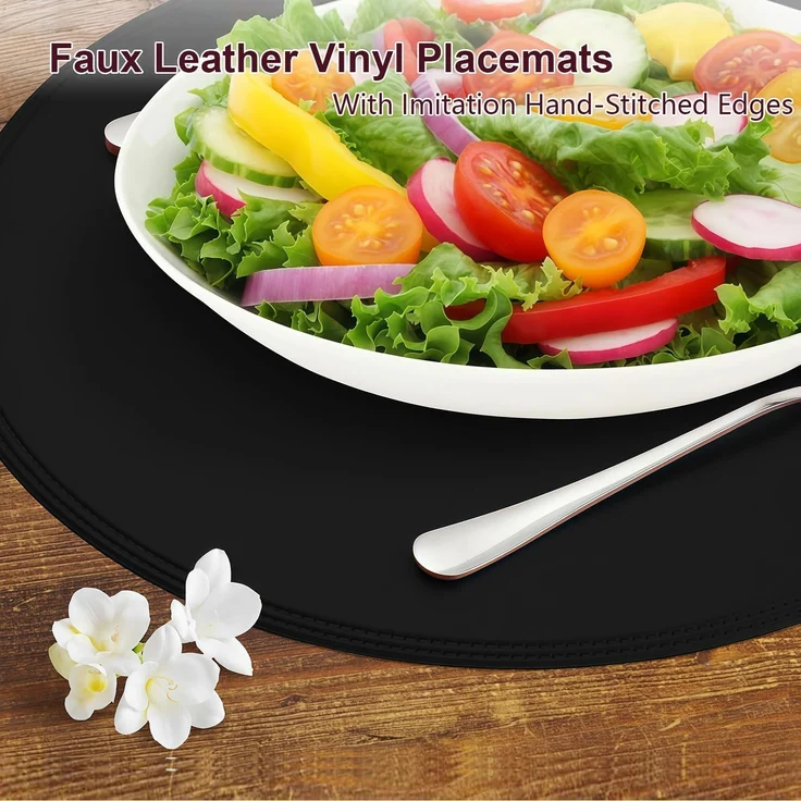 ABC Sechsteiliges Set robuste runde Esstischbezüge, Leder, wasserdicht, rutschfest, abwaschbar, ölbeständig, kratzfest, für Küche und Esszimmer, schwarz – Bild 2