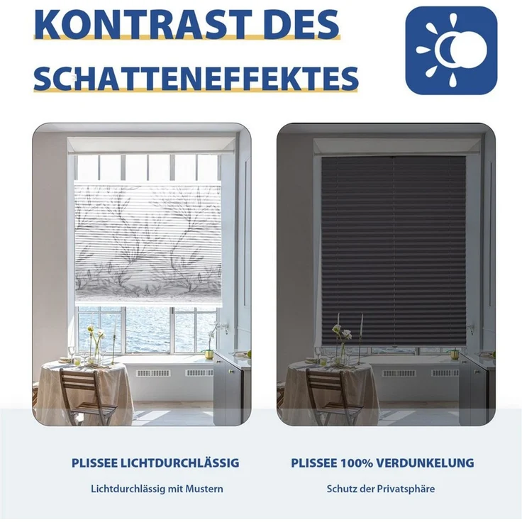 Sekey Wabenplissee Plissee ohne Bohren Verdunkelung Rollo 100% verdunkelnd Blickdicht, verdunkelnd, Klemmfix, Doppelseitige Schiene, beidseitig wählbar in Grau-Weiß, Hitzeschutz – Bild 2
