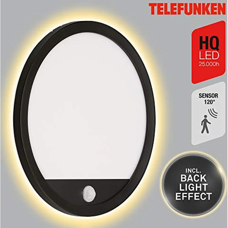 TELEFUNKEN LED Außenwandleuchte mit Bewegungsmelder und Dämmerungssensor, 15 Watt, 2.000 Lumen, 4.000 Kelvin, IP44, Rund, Weiß/Schwarz, Ø 28cm – Bild 2