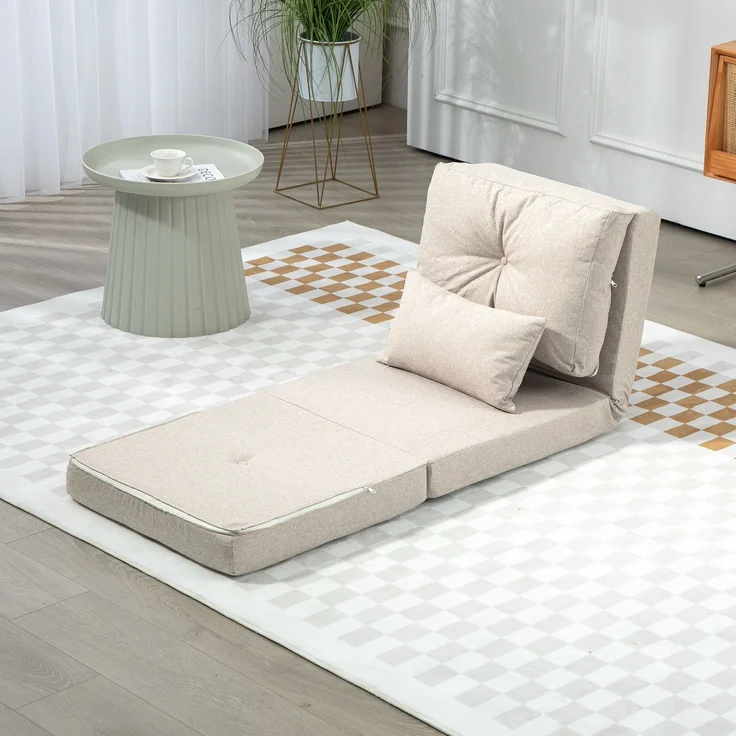 MELAYR, Bodensessel Klappmatratze Schlafmatte, 2-in-1-Design, abnehmbares Kissen, 60 x 80 x 56 cm, Beige – Bild 4