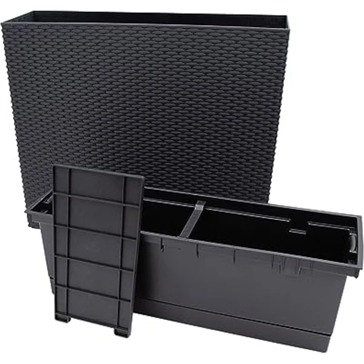 Spetebo Blumenkasten XL Pflanzkasten anthrazit Rattan Optik 57x49 cm (Packung, 1 St, bestehend aus 1 Blumenkübel mit Pflanzschale) – Bild 2