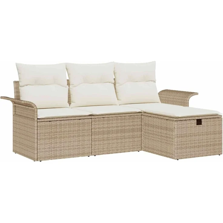 vidaXL Garten-Sofa-Set mit Kissen mit Speicher 4 pcs Beige Poly Rattan 3360182 – Bild 2