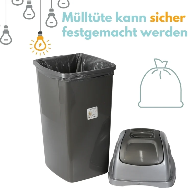 GarPet Mülltrennsystem 2er Set Mülleimer Schwingdeckel Mülleimer Küche 60l Mülltrenner Abfall – Bild 3