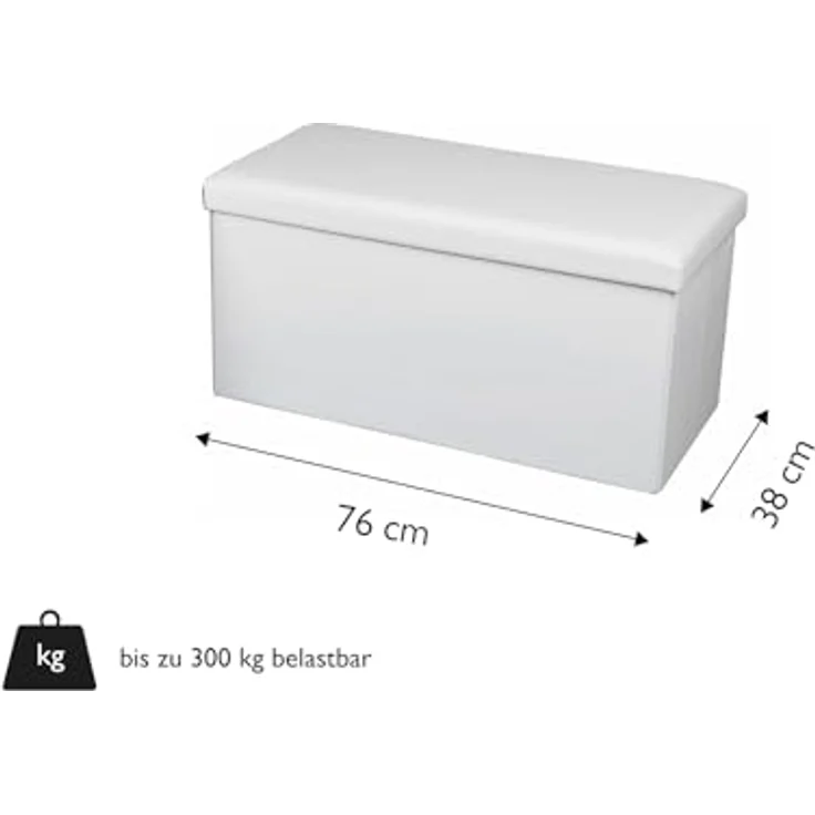 ECHTWERK Sitzbank Faltbare Polsterbank aus hochwertigem Kunstleder, Sitzhocker mit Aufbewahrungsfunktion, Für Wohnzimmer/Schlafzimmer, Bis 300 kg belastbar, Weiß, 76 x 38 x 38 cm – Bild 4