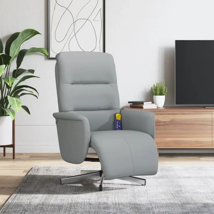 vidaXL Massagesessel mit Fußteil Hellgrau Stoff 356573
