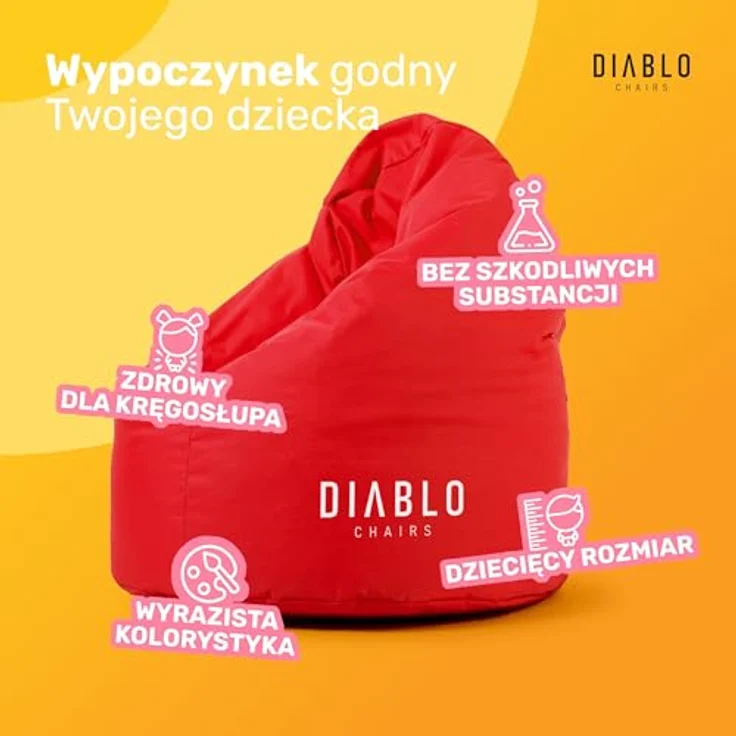 Diablo Kinder-Pouf, Craft Edition, ergonomischer Sitz, mit Granulatfüllung, strapazierfähiges Cordura, wasserdicht, leicht und kompakt, Spielmuster, Maße 80 x 110 x 80 cm, Rot – Bild 6