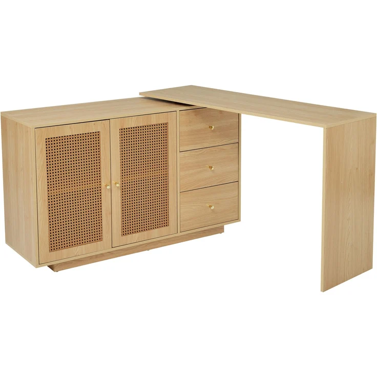 Schreibtisch aus MDF mit 360°-Schwenkfunktion und Stauraum, 126 cm, Naturholzfarben – Bild 5
