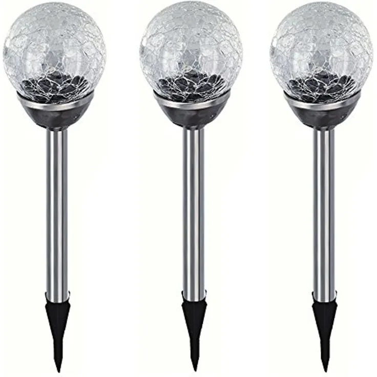 EAXUS LED Solarleuchte 3er Set Solar Gartenleuchte Kugel Leuchte mit Crackle-Licht Solarlampe, LED fest integriert, Farbwechsel, Farbwechsel