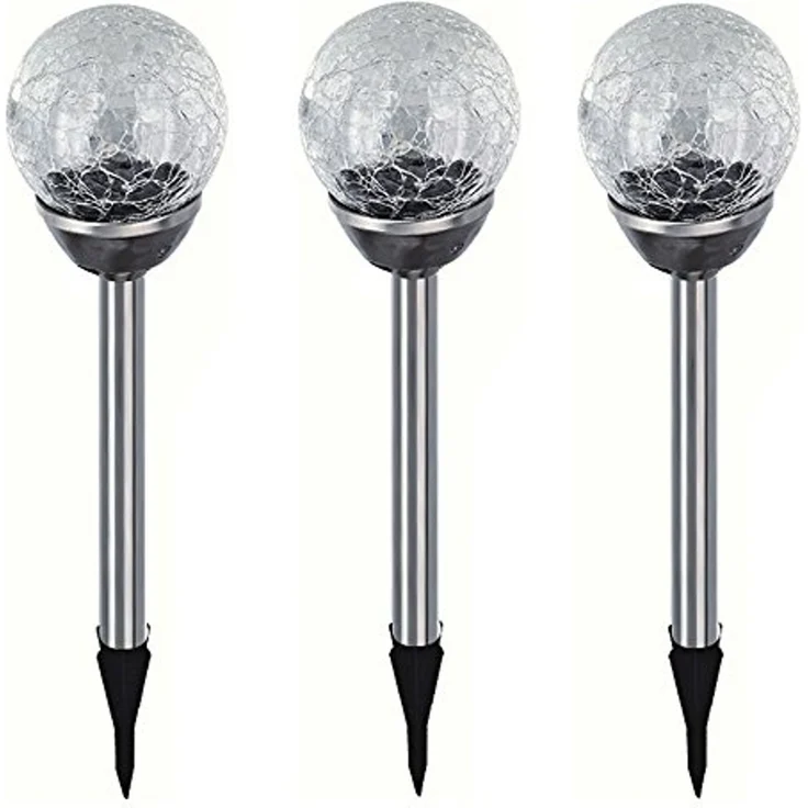 EAXUS LED Solarleuchte 3er Set Solar Gartenleuchte Kugel Leuchte mit Crackle-Licht Solarlampe, LED fest integriert, Farbwechsel, Farbwechsel – Bild 1