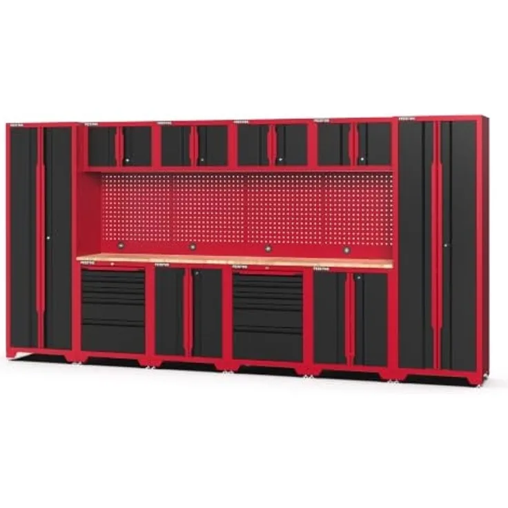 Feistos Werkstatteinrichtung "Juno 11", schwarz/rot, 396 x 46 x 198 cm (B x T x H),2 Hochschränke