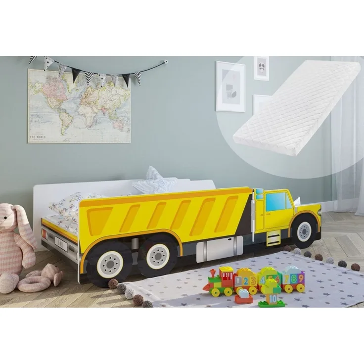 Kids Collective 'Baustellenfahrzeug' Autobett 80x160 cm, mit Matratze, Rausfallschutz und Lattenrost