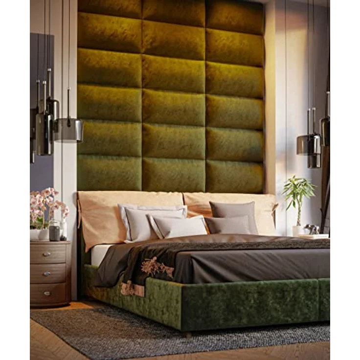 Muralo Samt Wandkissen Stoff Polsterpaneel Schlafzimmer Wohnzimmer Bett Wandpolster Bettkopfteil Lendekissen Modern Luxus Gepolstert Polster Paneel (Olivgrün, 50x40 cm) – Bild 3