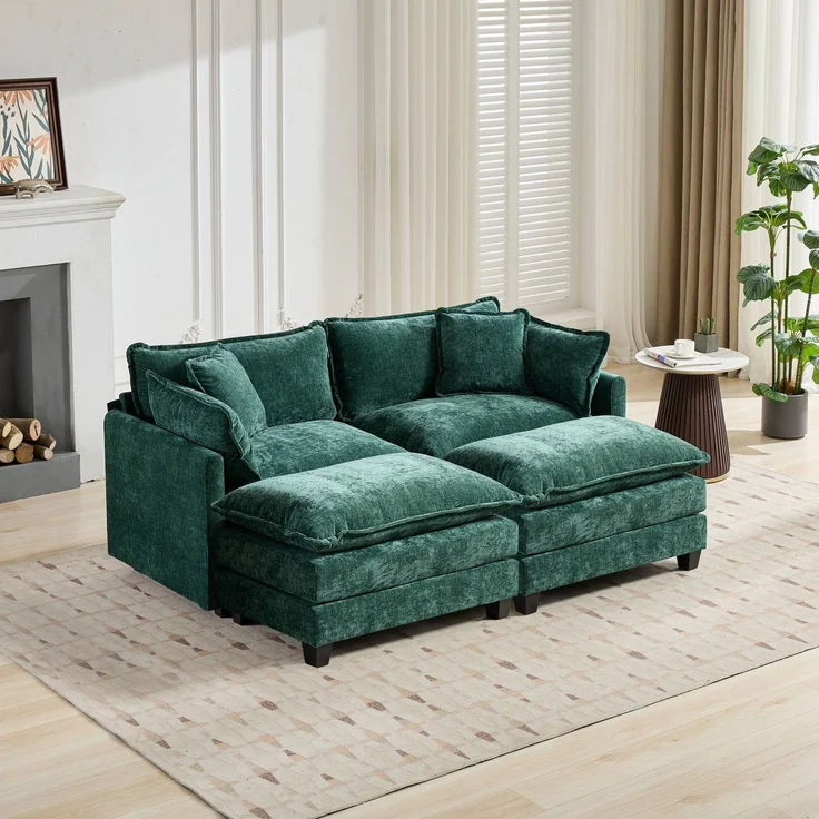 ZUBALIYA Sofa mit LED - Beleuchtung, mit Chenille - Bezug, mit Cordbezug, modular aufgebaut, aus Chenille, für Wohnzimmer und Apartments – Bild 10