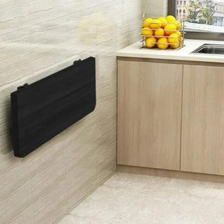 Shally Dogan Klappbarer Wandtisch, 80x60 cm, aus Holz, zusammenklappbar, platzsparend, vielseitig, Schreibtisch, Esstisch, Wohnzimmer, Badezimmer, Küche (schwarz) – Bild 4
