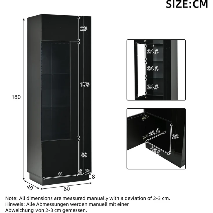 DESVIAE Regal als Vitrine Schwarz aus Spanplatte – 60x180x40 cm – Acrylglastür, LED-Beleuchtung – Bild 10